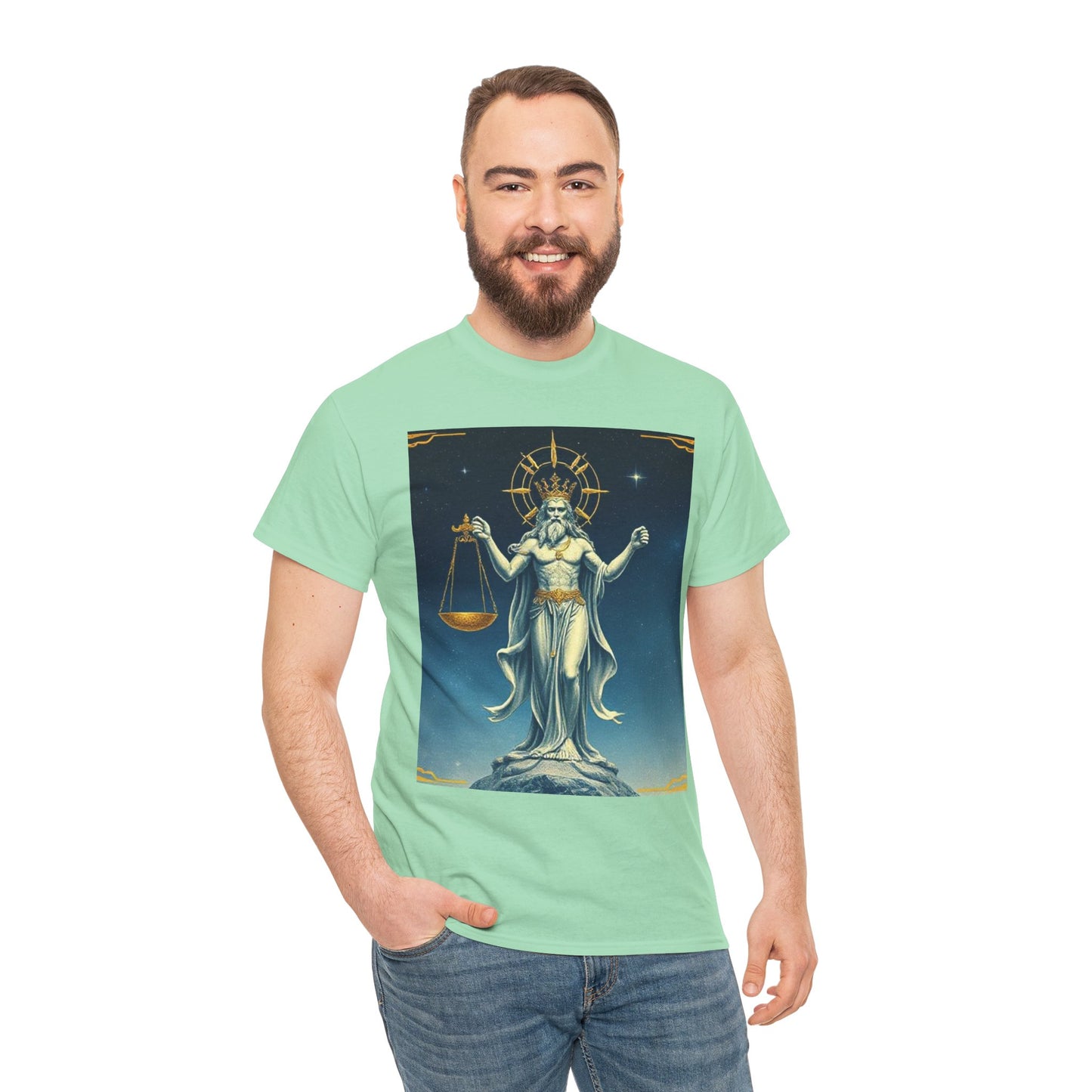 Unisex Heavy Cotton T-Shirt Space v2, Libra God, Zodiac Design