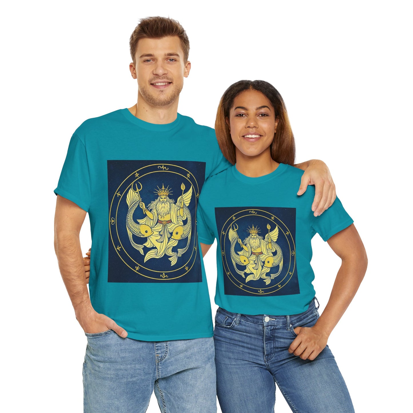 Unisex Heavy Cotton T-Shirt, King of Pisces, Zodiac Design