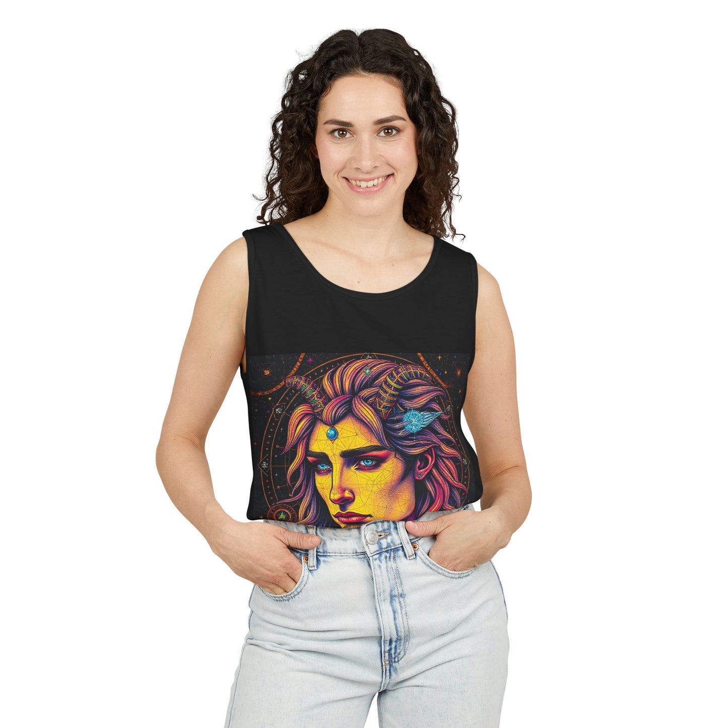 Unisex Garment-Dyed, Tank Top, Aquarius Design, Pop Art v1, 100% Ringspun US cotton