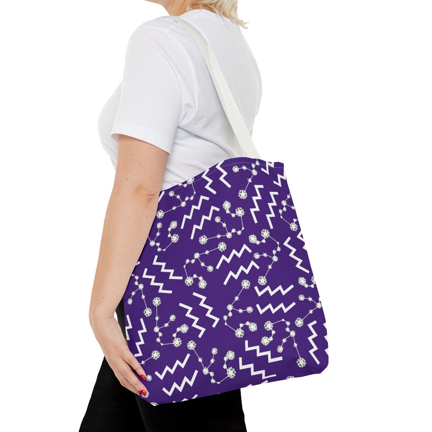 Tote Bag, Aquarius Zodiac Sign, AOP, (Purple, White)