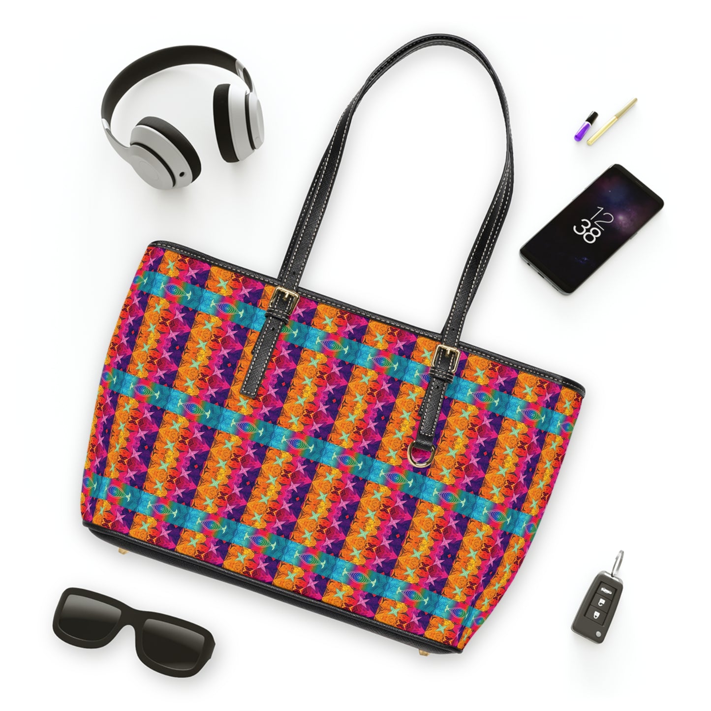 Leather Shoulder Bag, Pisces, Zodiac v1, Shapes Pattern