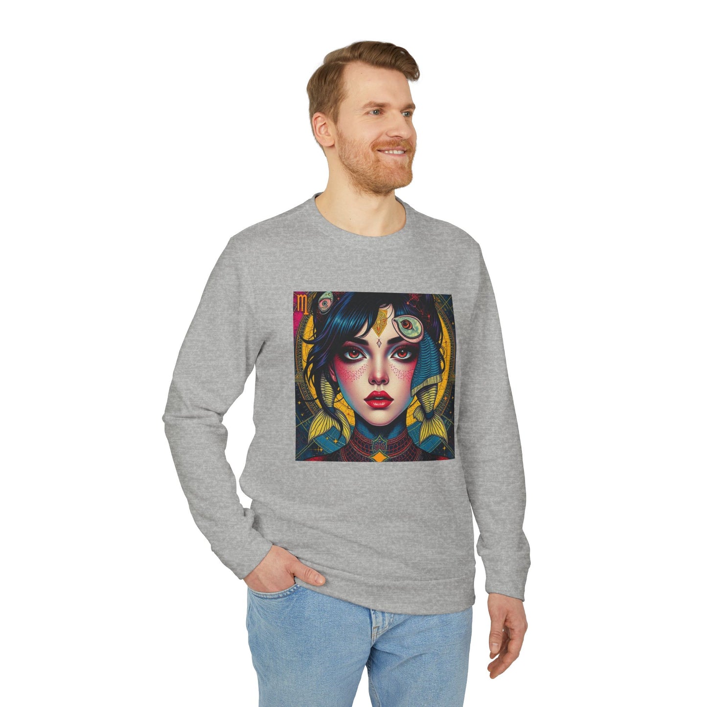 Adidas, Unisex Fleece Crewneck Sweatshirt, Pisces, Pop Art v1, Zodiac