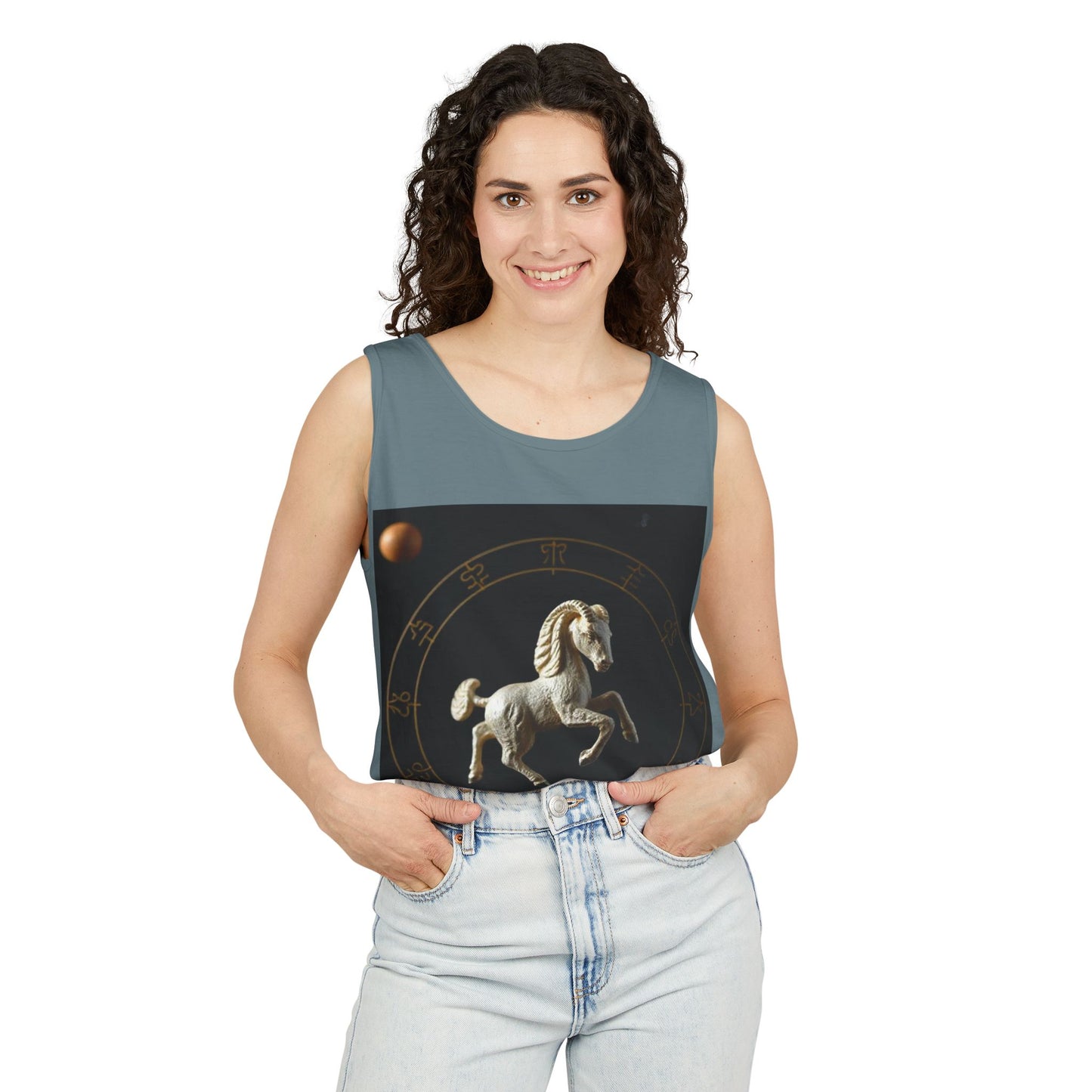 Unisex Garment-Dyed, Tank Top, Capricorn Design, Space Animal, 100% US cotton