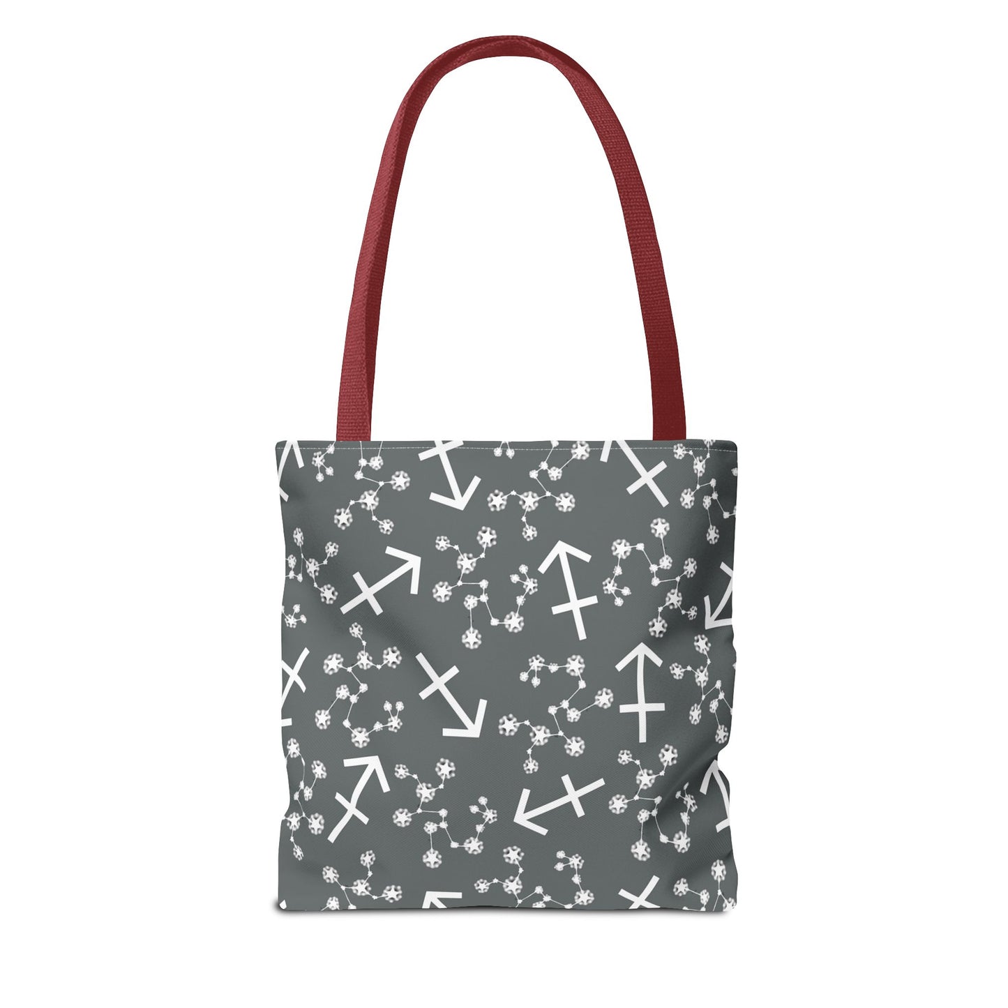 Tote Bag, Sagittarius Zodiac Sign, AOP, (Grey, White Print)