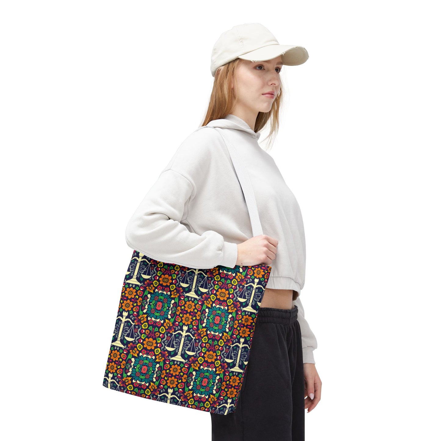 Tote Bag, (AOP), Libra, Zodiac v1, Flower Pattern