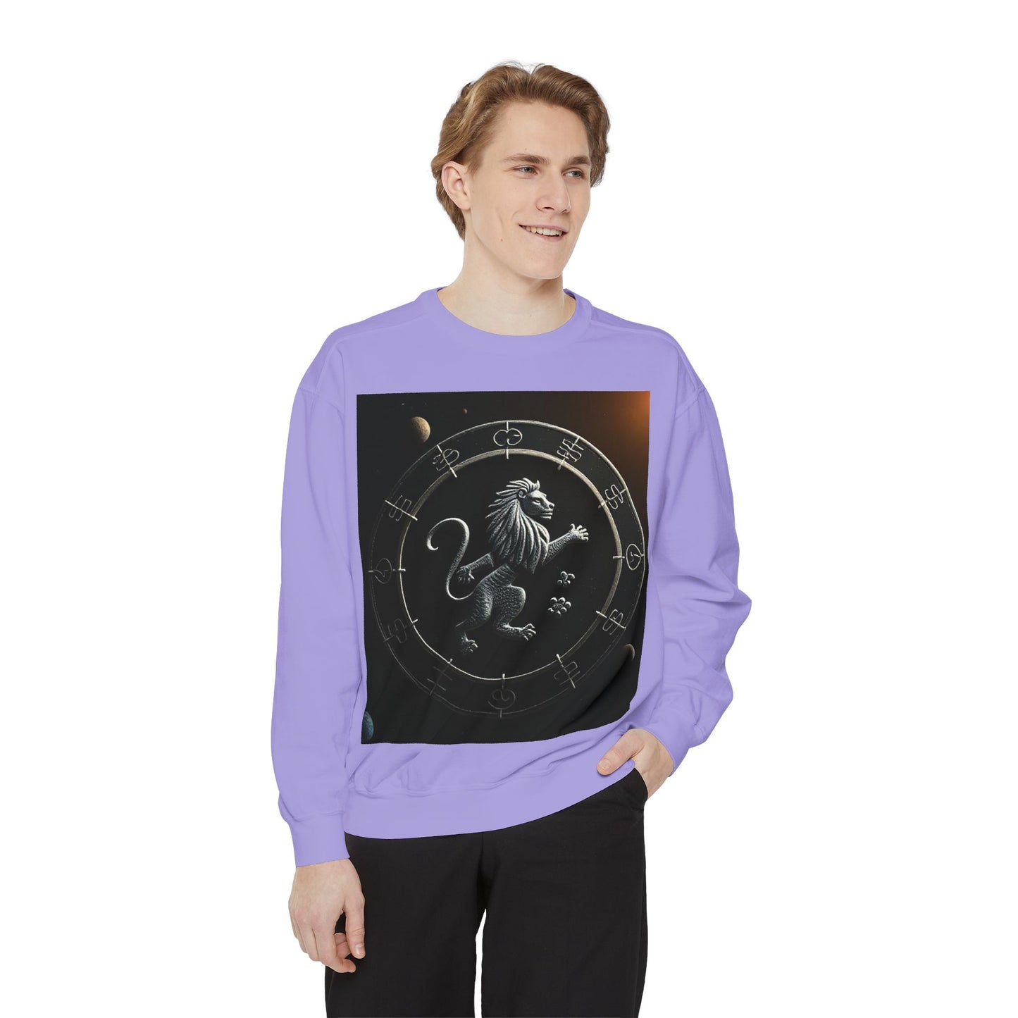 Garment-Dyed Sweatshirt, Unisex, Space Animal Design, Leo