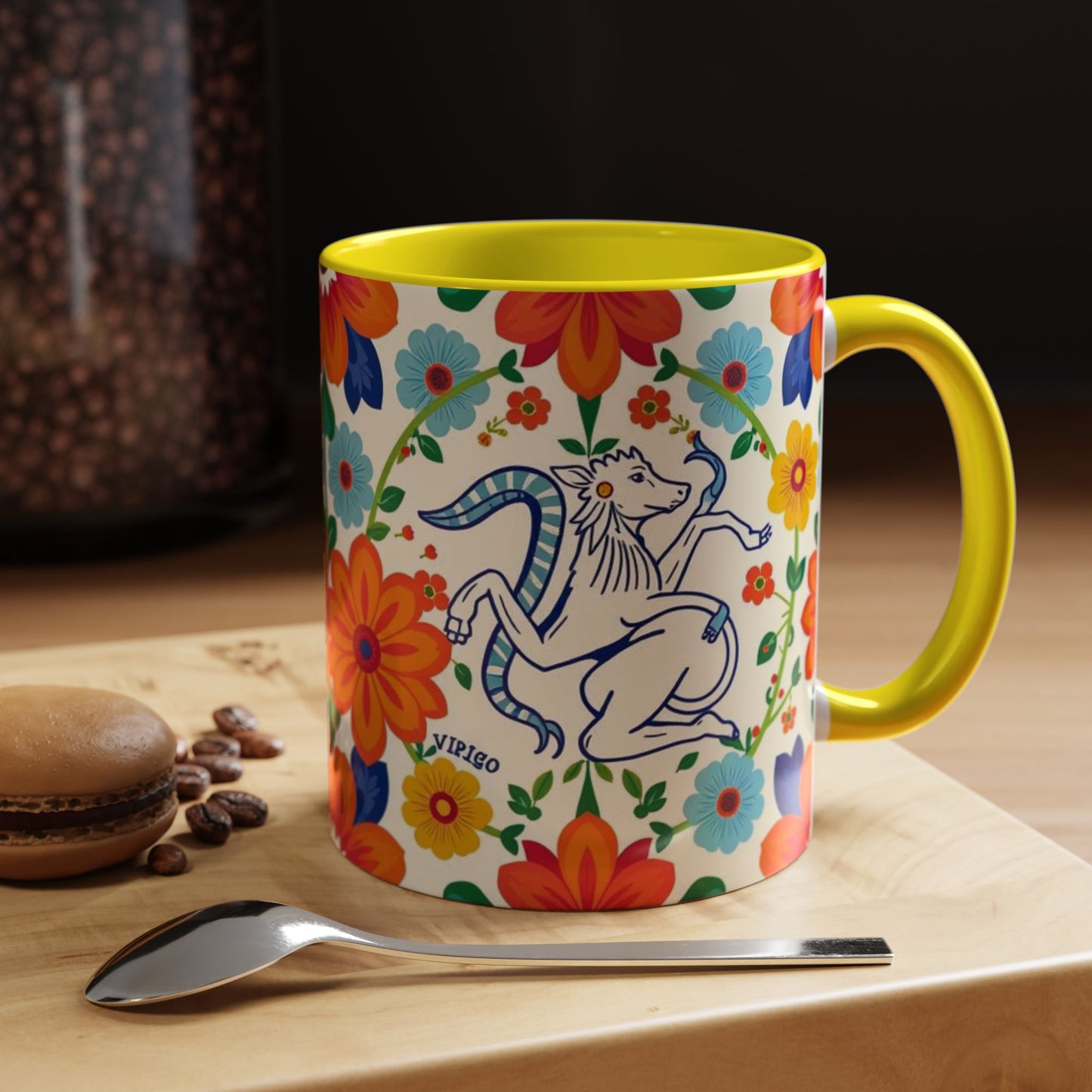 Accent Coffee Mug, Virgo, Zodiac v2. Flower Pattern, (11, 15oz)