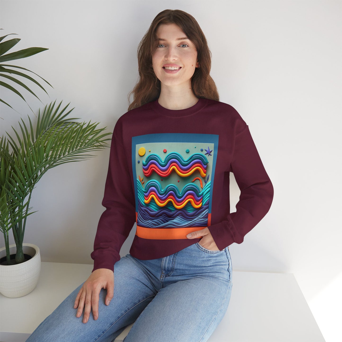 Unisex Heavy Blend™ Crewneck Sweatshirt, Water Painting, Aquarius Zodiac Design