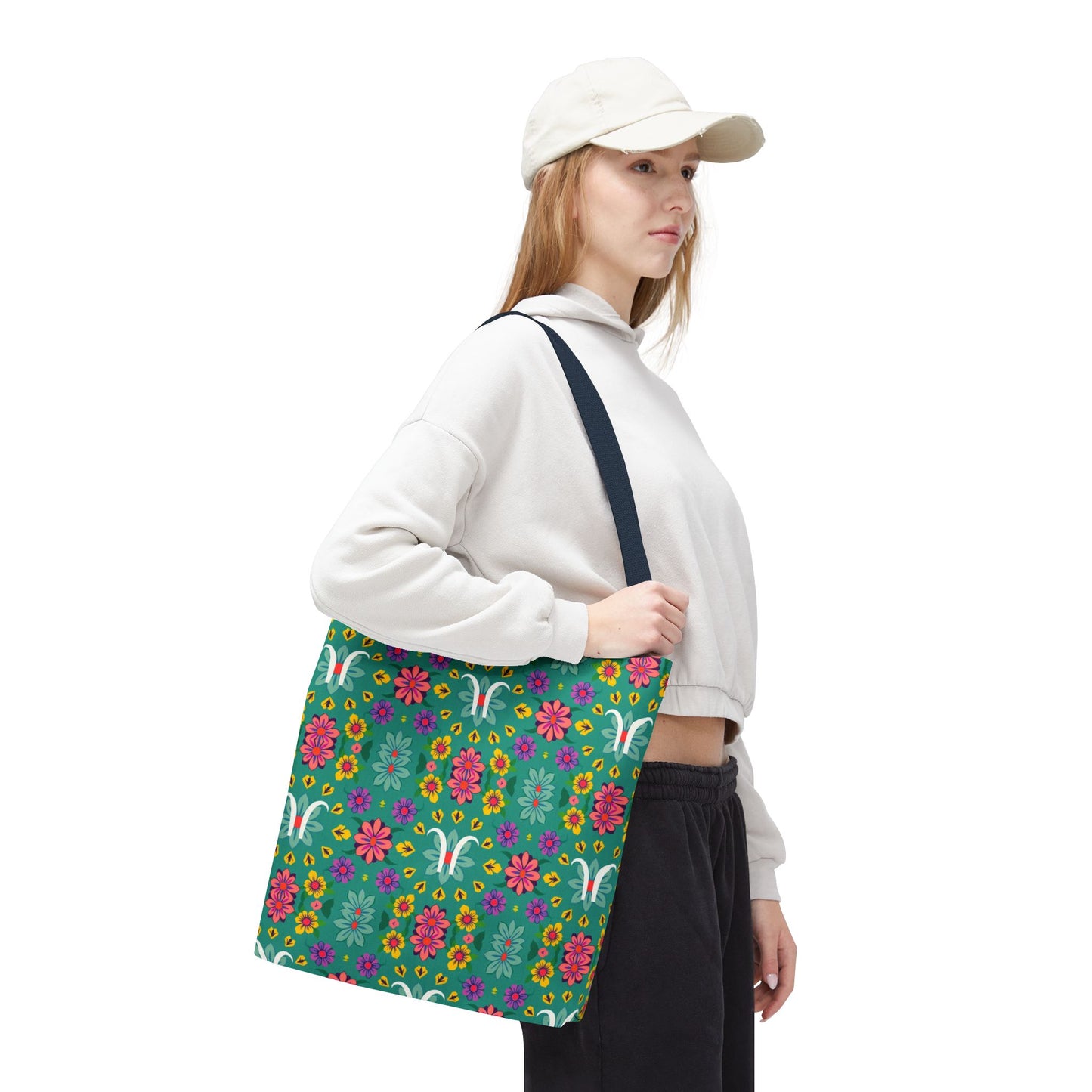 Tote Bag, (AOP), Aquarius, Zodiac v2, Flower Pattern