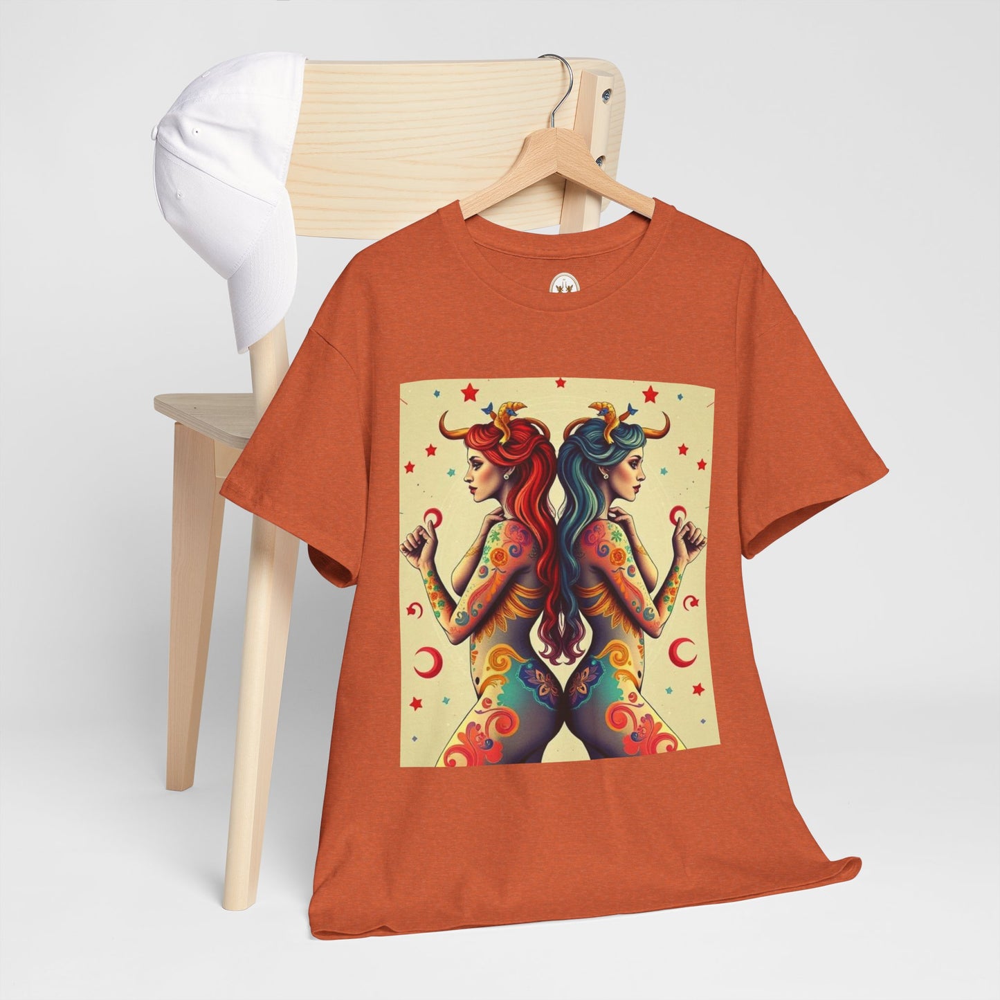 Unisex Heavy Cotton T-Shirt, Gemini, Zodiac v4, Sexy Art