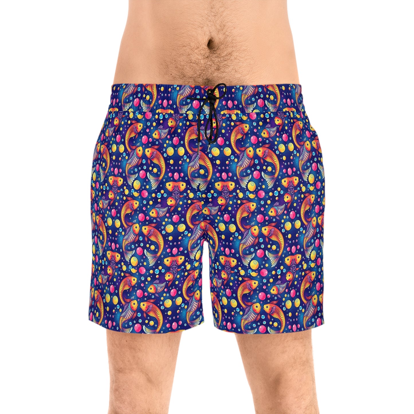 Men's Mid-Length Swim Shorts, (AOP), Pisces, Zodiac v4, Bubble Pattern