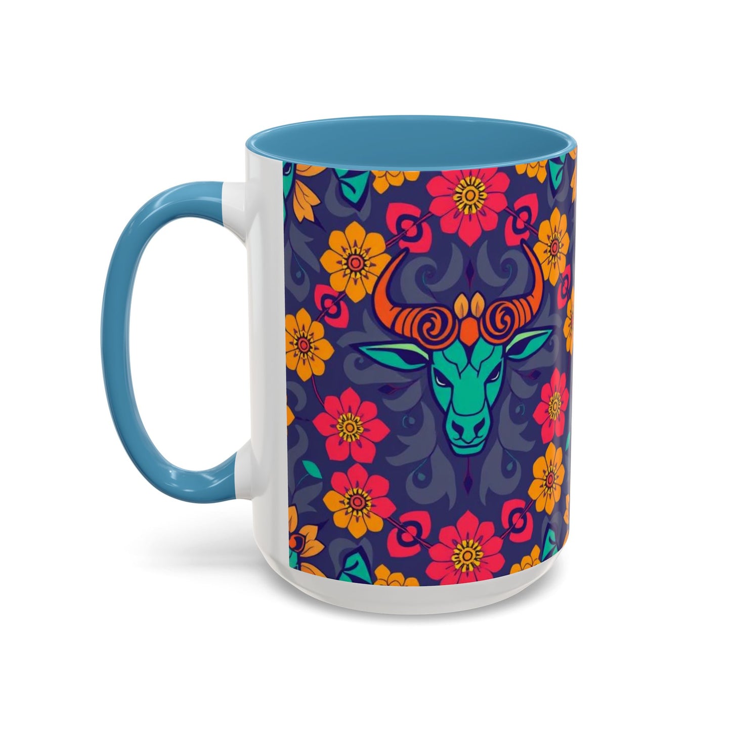 Accent Coffee Mug, Taurus, Zodiac. Flower Pattern, (11, 15oz)