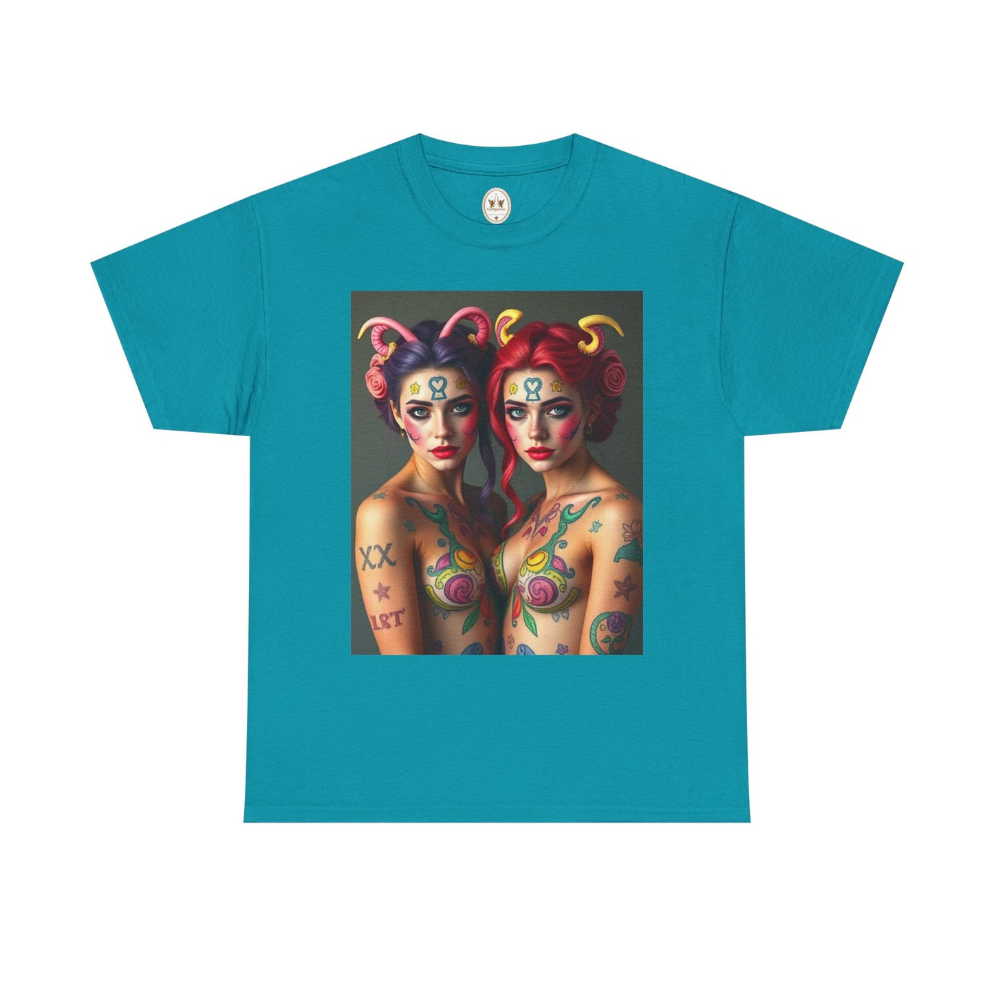Unisex Heavy Cotton T-Shirt, Gemini, Zodiac v3, Sexy Art