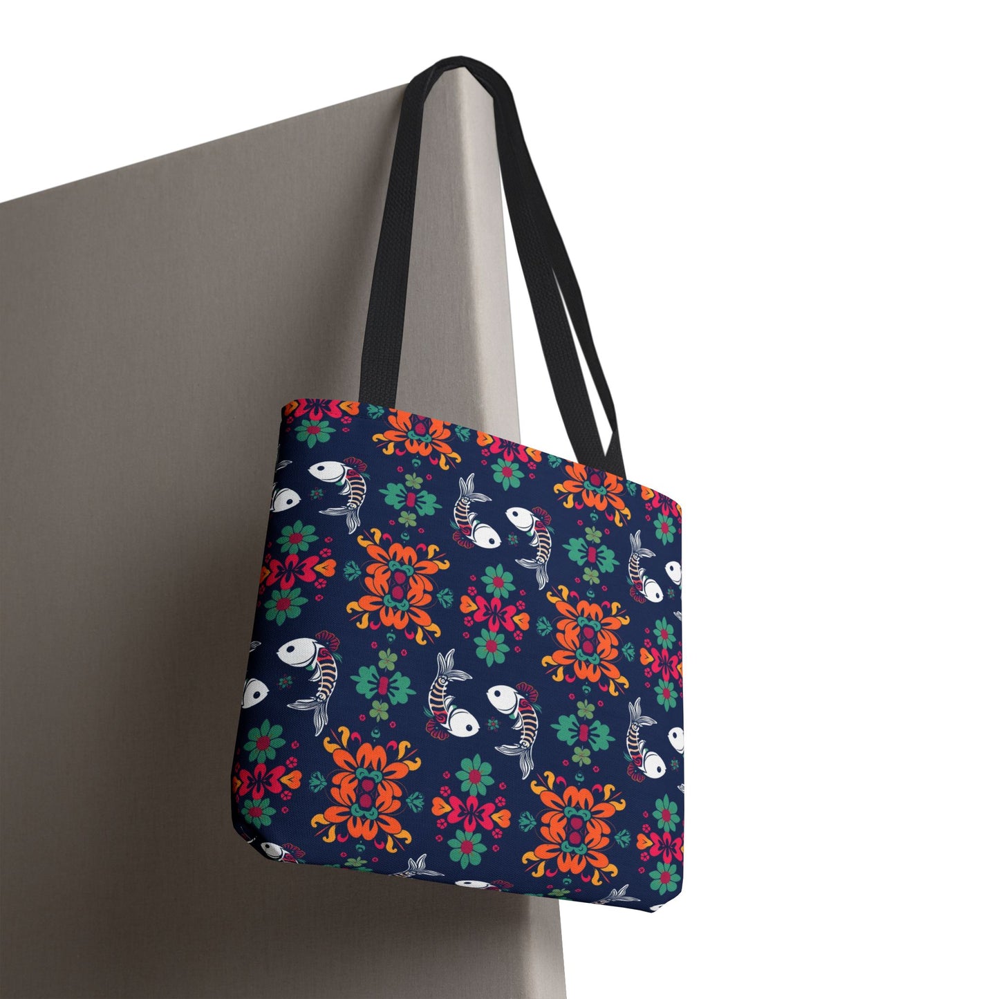 Tote Bag, (AOP), Pisces, Zodiac v6, Flower Pattern