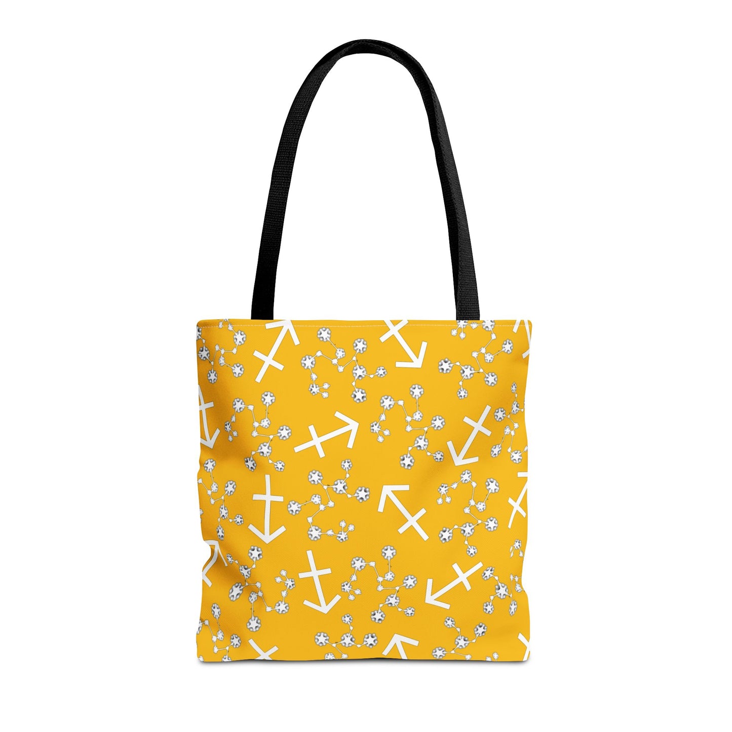 Tote Bag, Sagittarius Zodiac Sign, AOP, (Yellow, White Print)