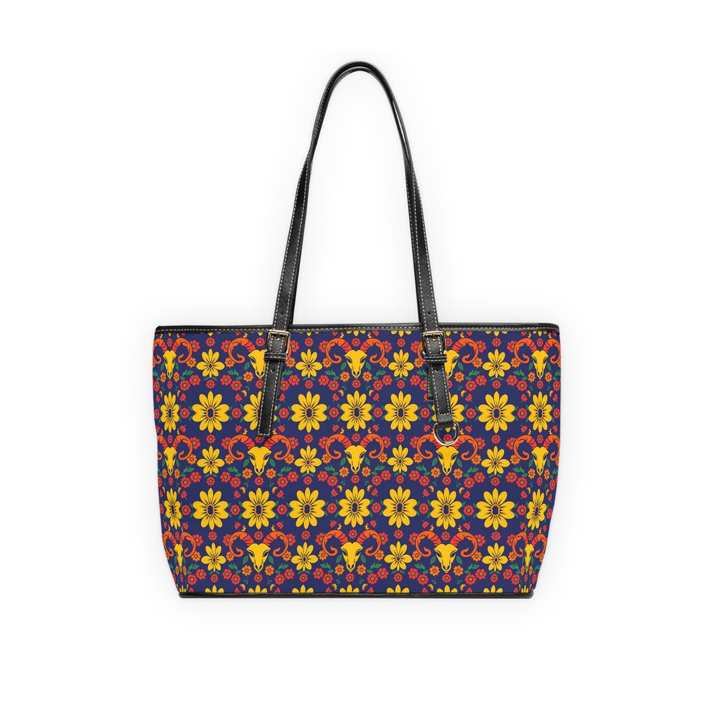 Leather Shoulder Bag, Aries, Zodiac v2, Flower Pattern
