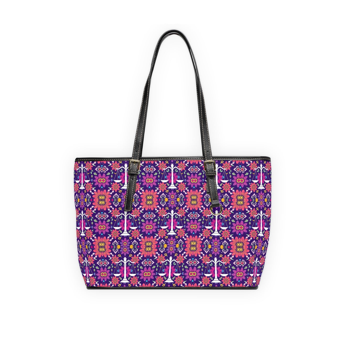 Leather Shoulder Bag, Libra, Zodiac v2, Flower Pattern