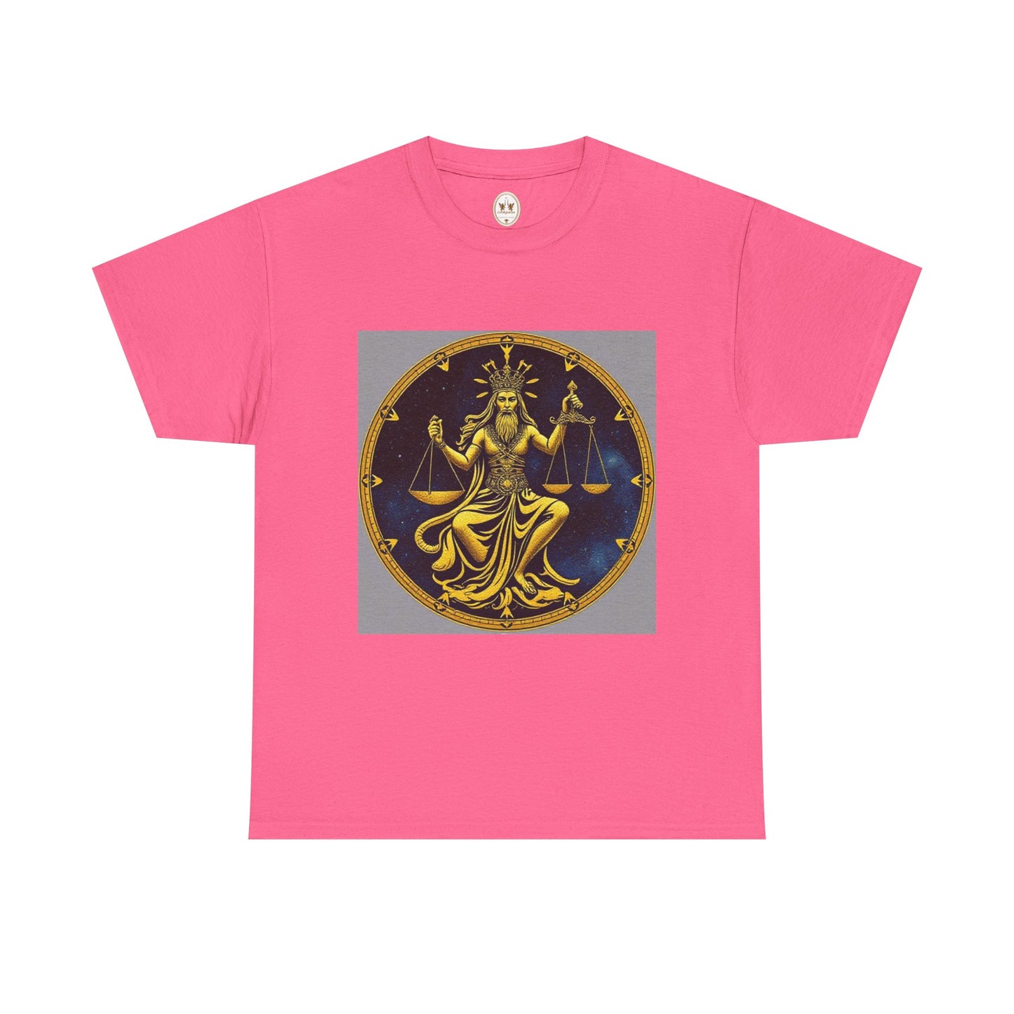 Unisex Heavy Cotton T-Shirt, Gold Libra God, Zodiac Design