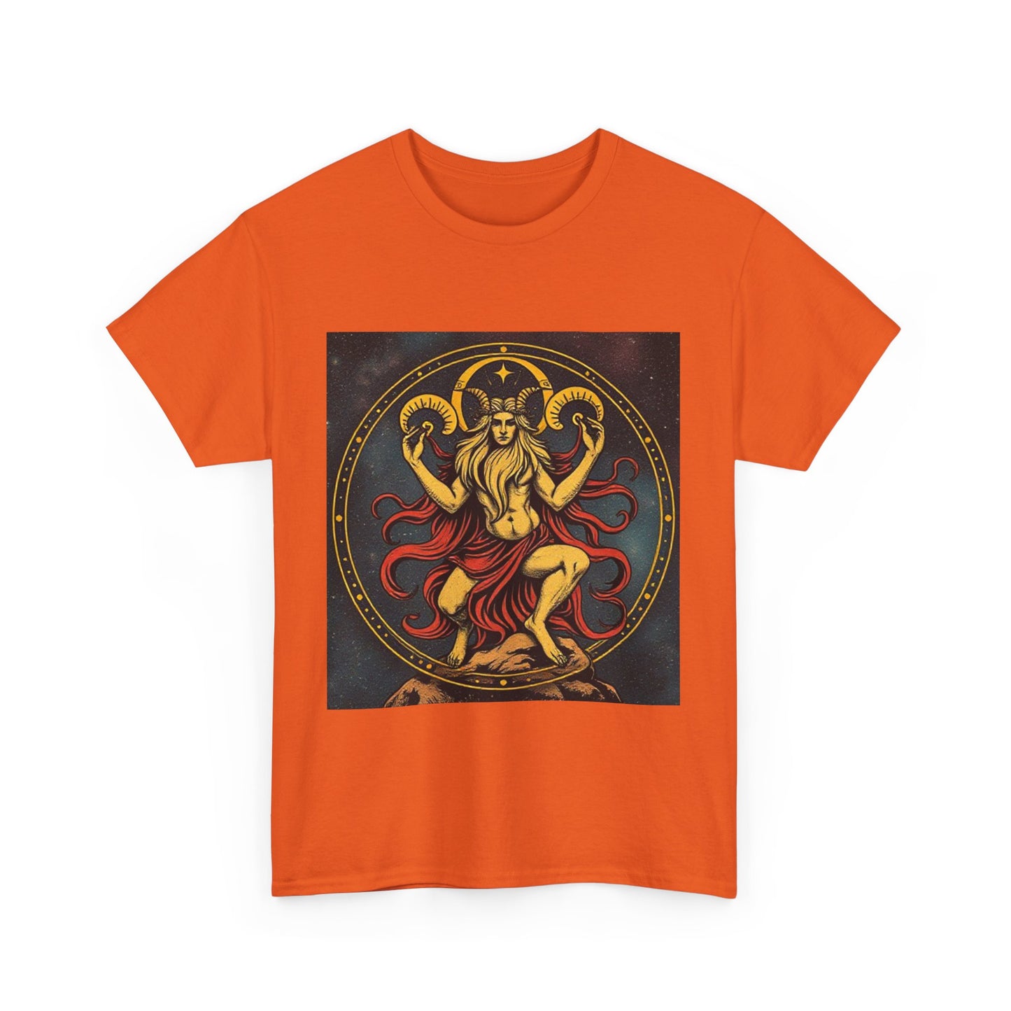 Unisex Heavy Cotton T-Shirt, Aries God 3v, Zodiac Design