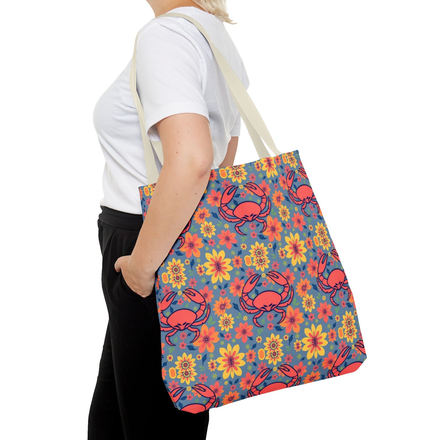 Tote Bag, (AOP), Cancer, Zodiac v3, Flower Pattern