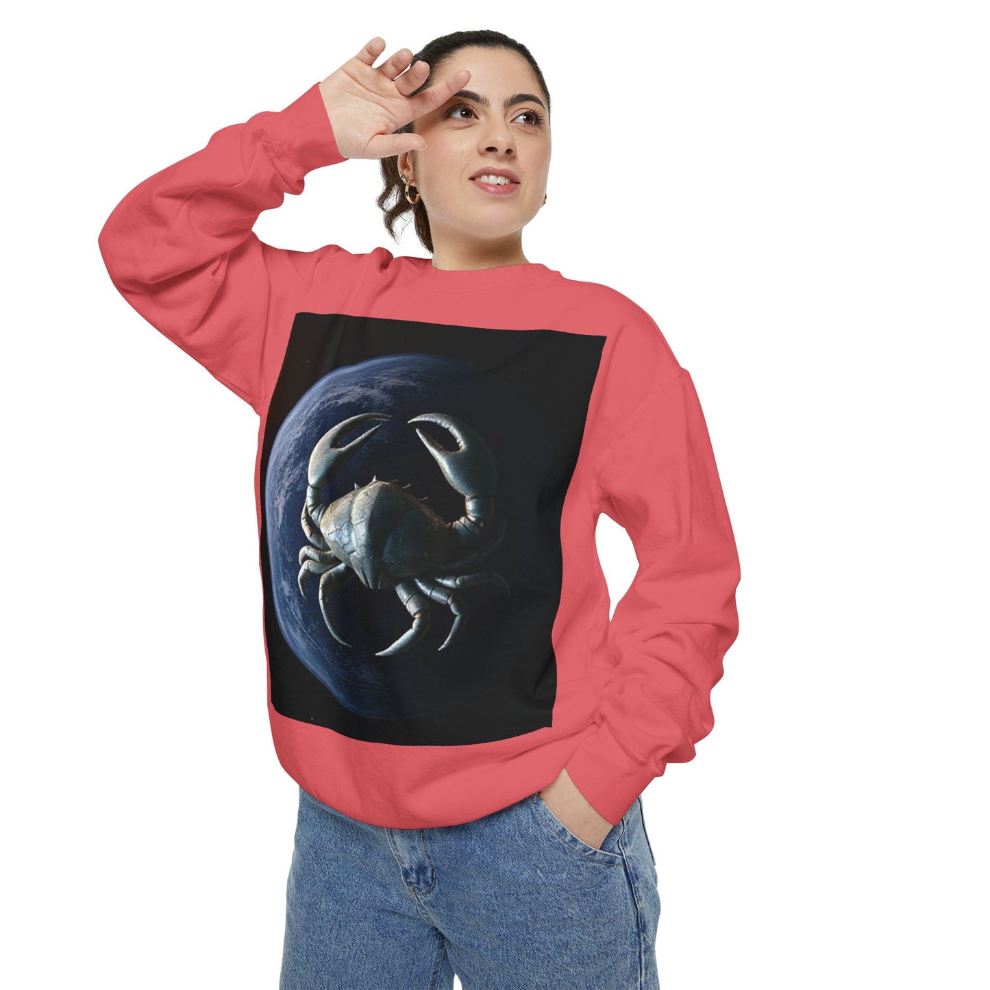 Garment-Dyed Sweatshirt, Unisex, Space Animal Design, Cancer