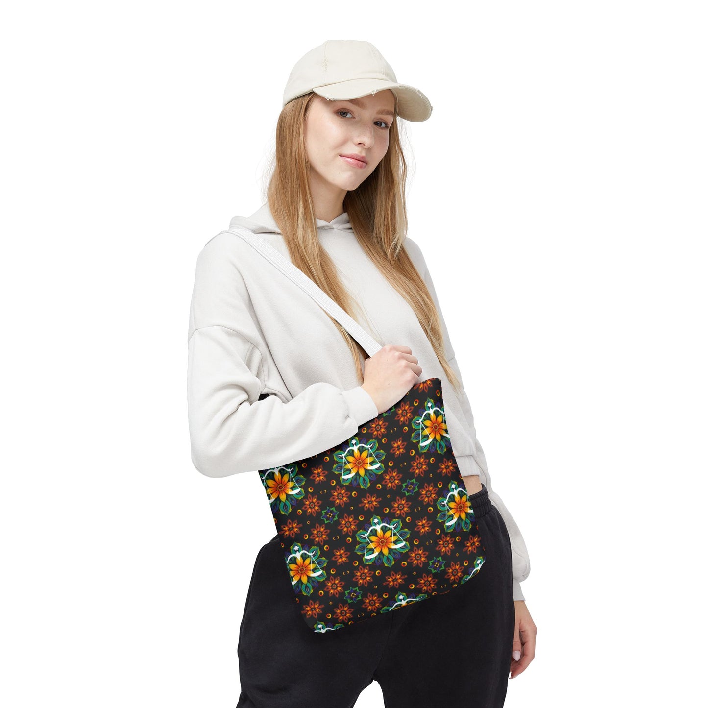 Tote Bag (AOP), Libra, Zodiac v2, Flower Pattern