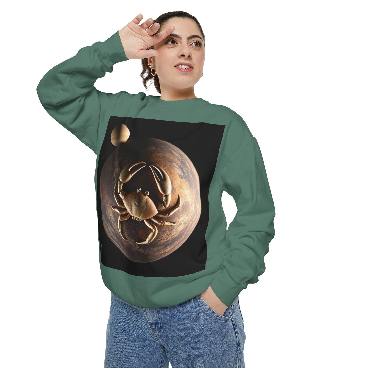 Garment-Dyed Sweatshirt, Unisex, Space Animal Design v1, Cancer
