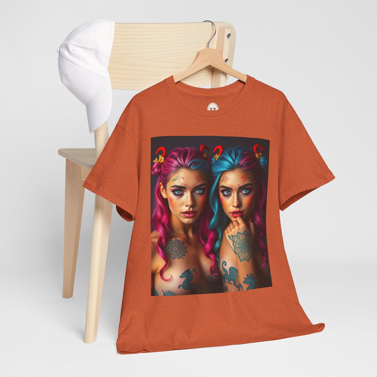 Unisex Heavy Cotton T-Shirt, Gemini, Zodiac v1, Sexy Art