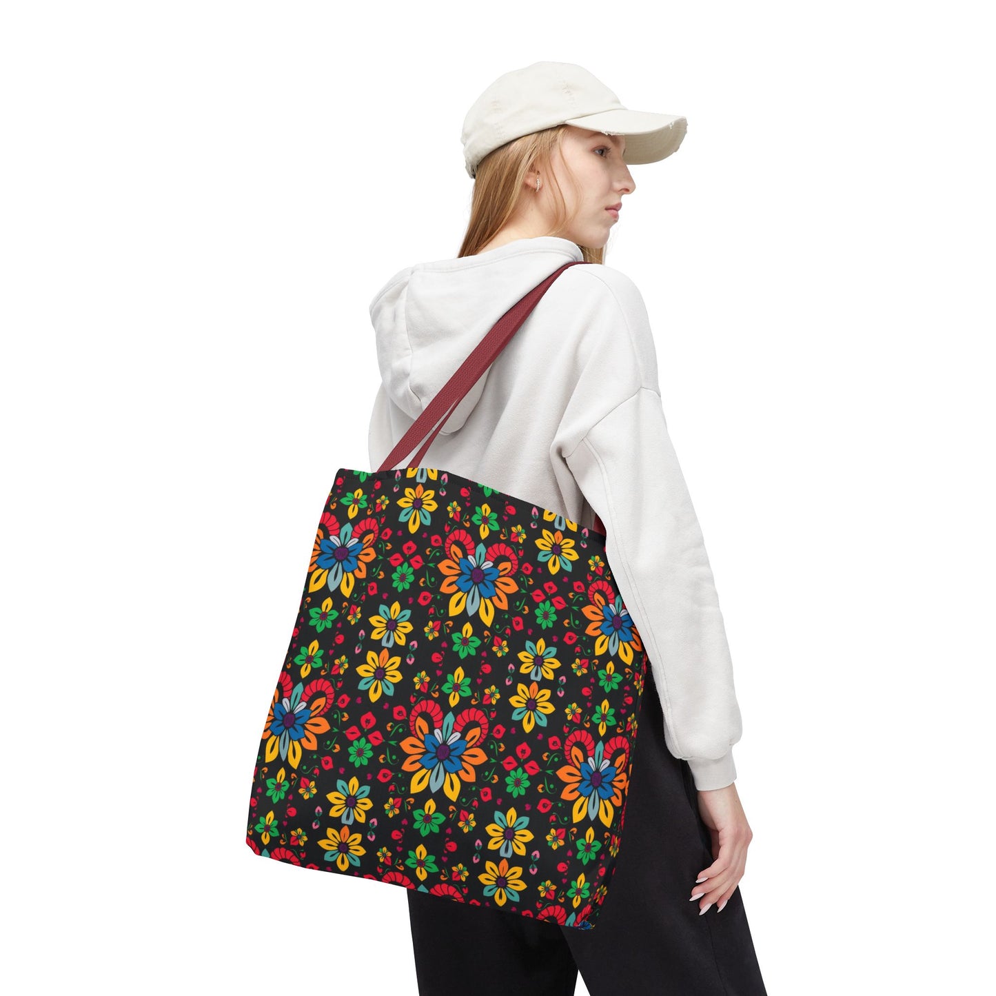 Tote Bag, (AOP), Aries, Zodiac v3, Flower Pattern
