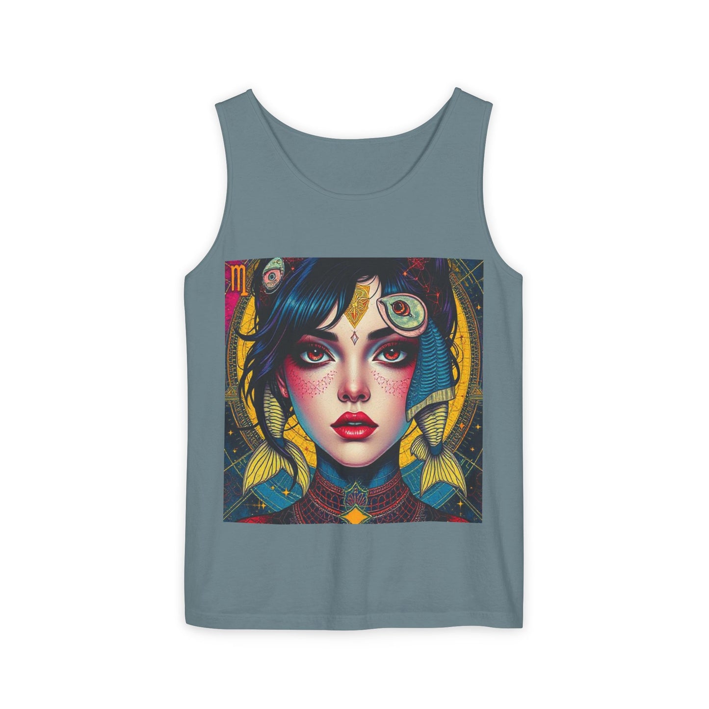 Unisex Garment-Dyed, Tank Top, Pisces Design, Pop Art, 100% US cotton