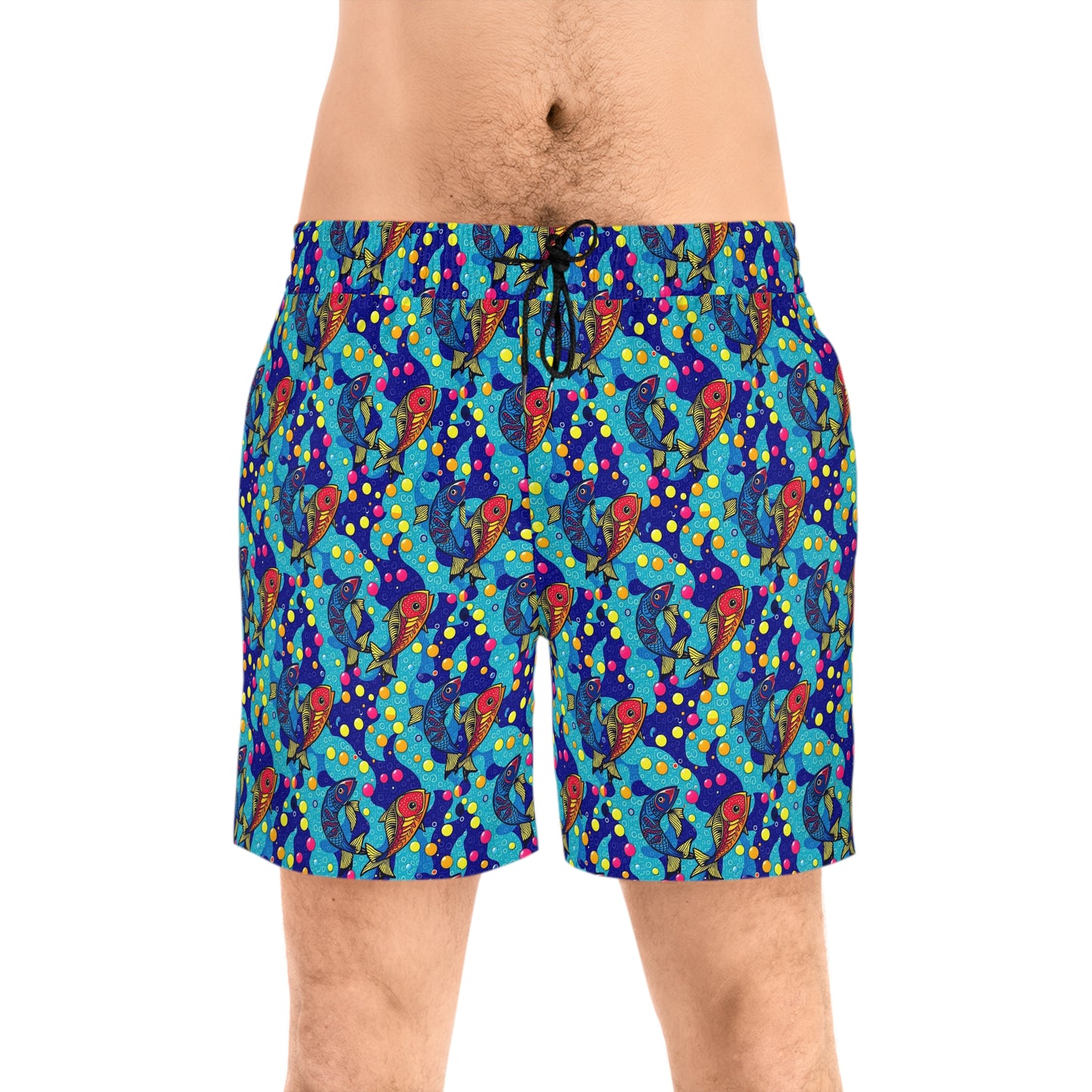 Men's Mid-Length Swim Shorts, (AOP), Pisces, Zodiac, Bubble Pattern