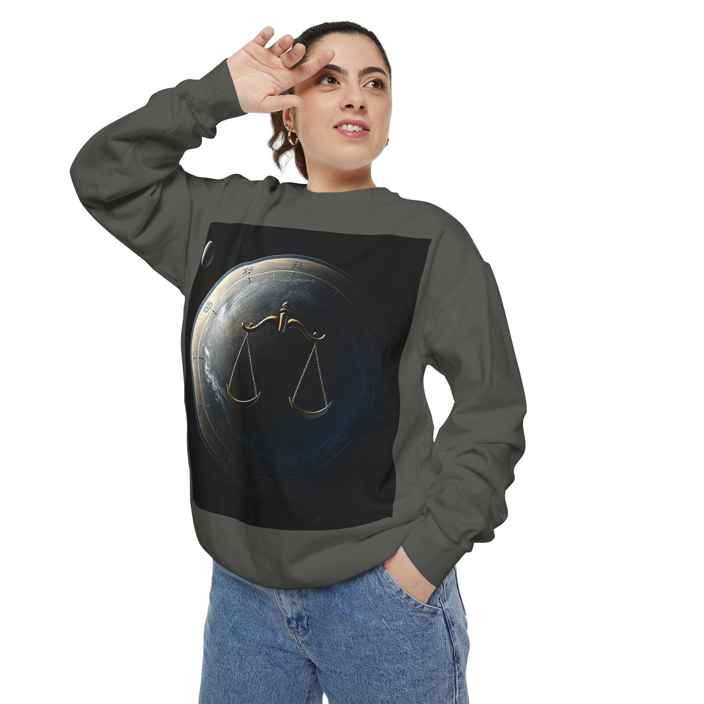 Garment-Dyed Sweatshirt, Unisex, Space Animal Design, Libra