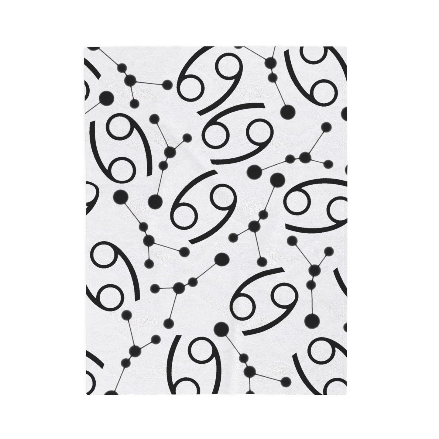 Velveteen Plush Blanket, Cancer Zodiac Sign, Constellation & Symbol, White, 100% polyester