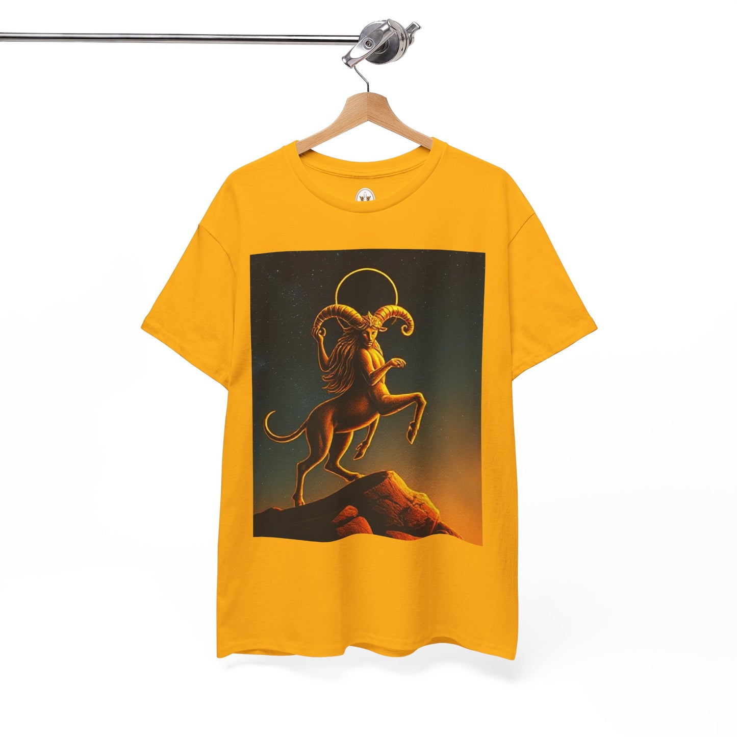 Unisex Heavy Cotton T-Shirt, Mountain Top 1v, Aries Zodiac Design
