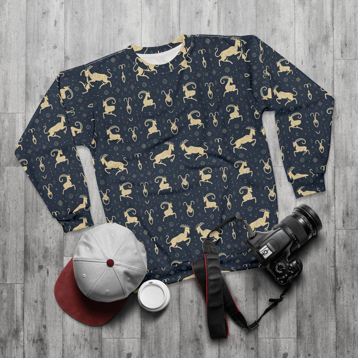 Unisex Sweatshirt, Zodiac Design, Pattern, Capricorn, AOP