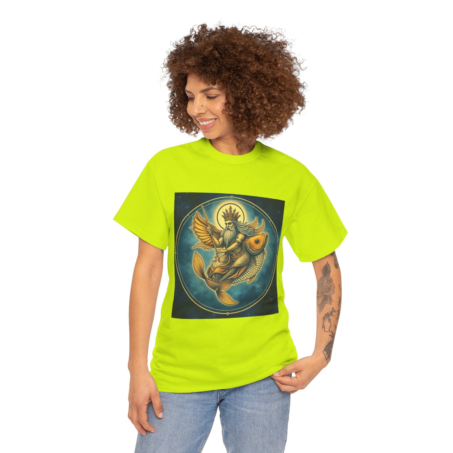Unisex Heavy Cotton T-Shirt, Pisces King. Zodiac Design