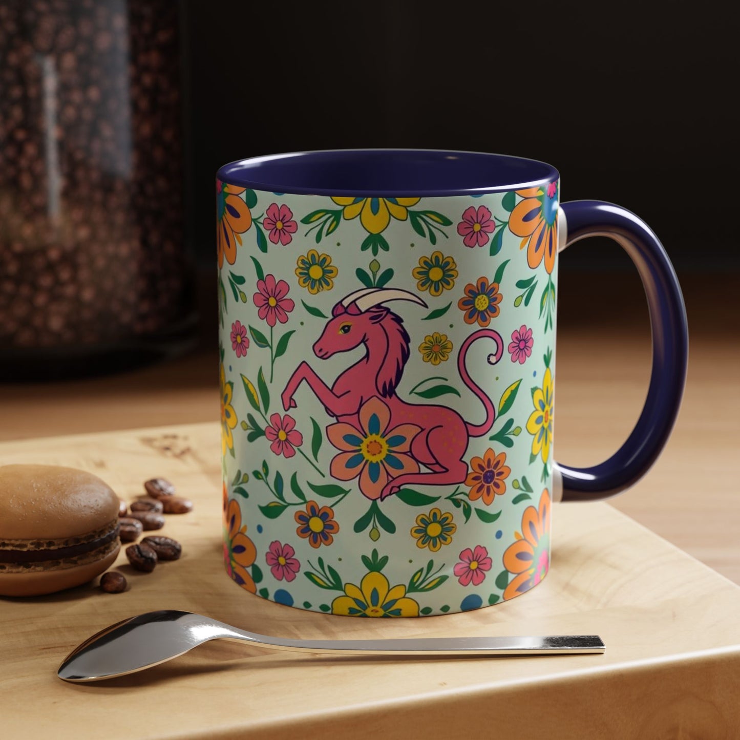 Accent Coffee Mug, Aquarius, Zodiac, Flower Pattern, (11, 15oz)