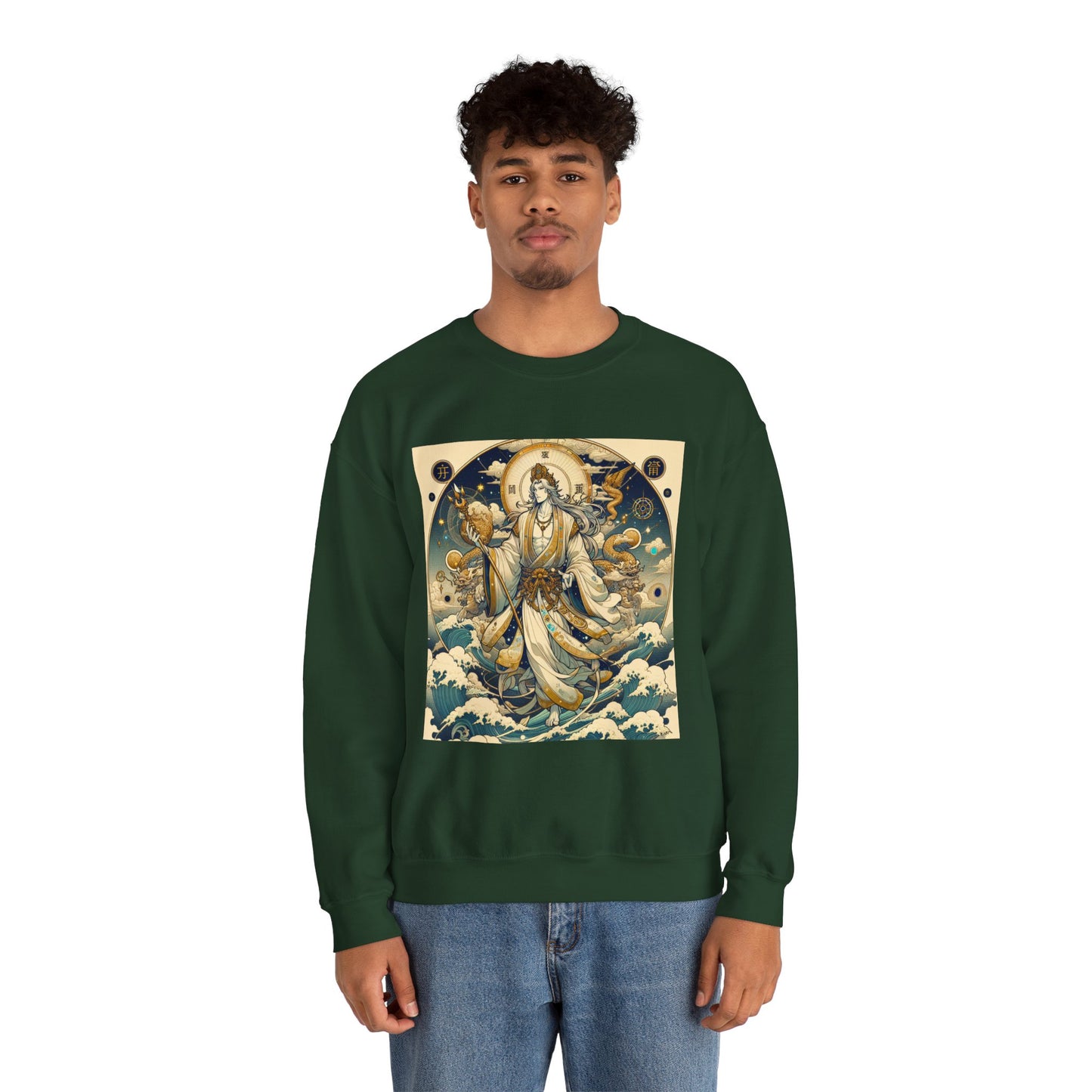 Unisex Heavy Blend™ Crewneck Sweatshirt, Anime Capricorn God, Zodiac Design