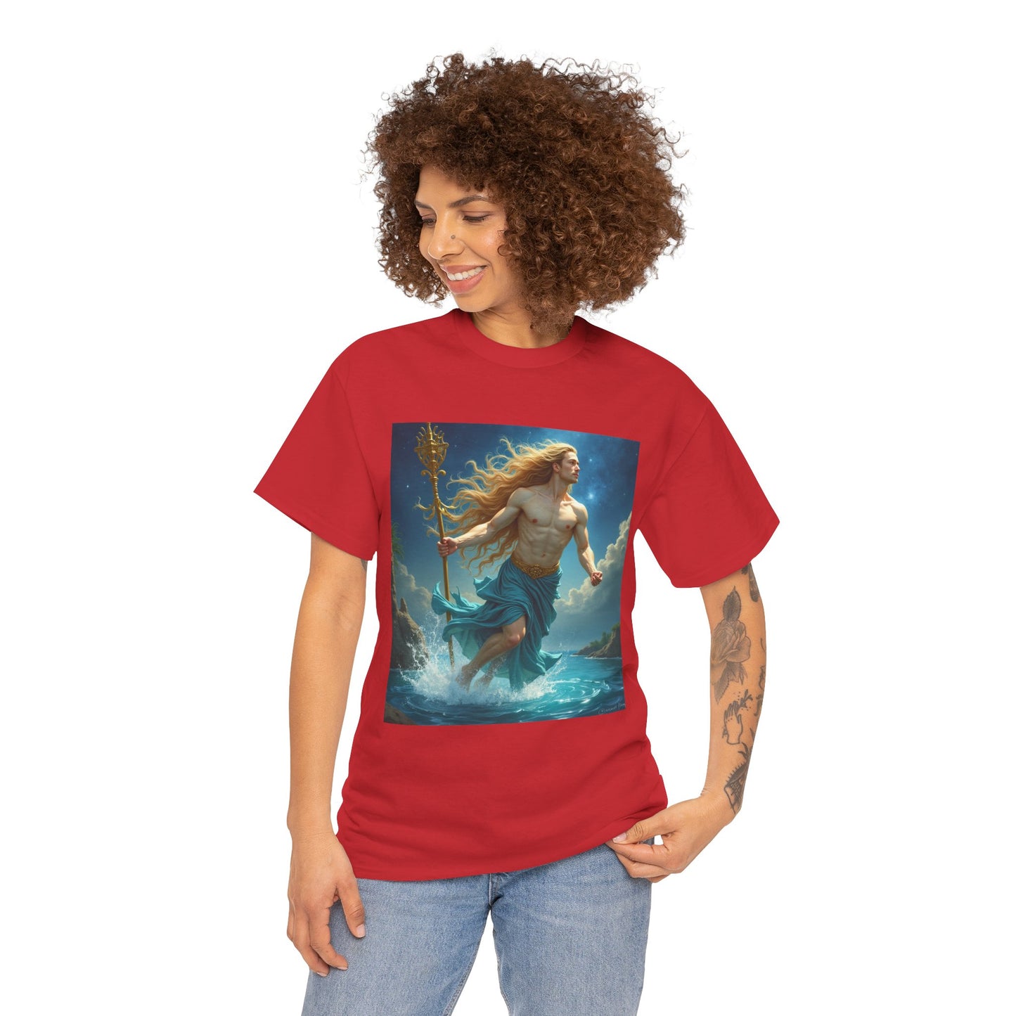 Unisex Heavy Cotton T-Shirt, Aquarius God 4v, Zodiac Design