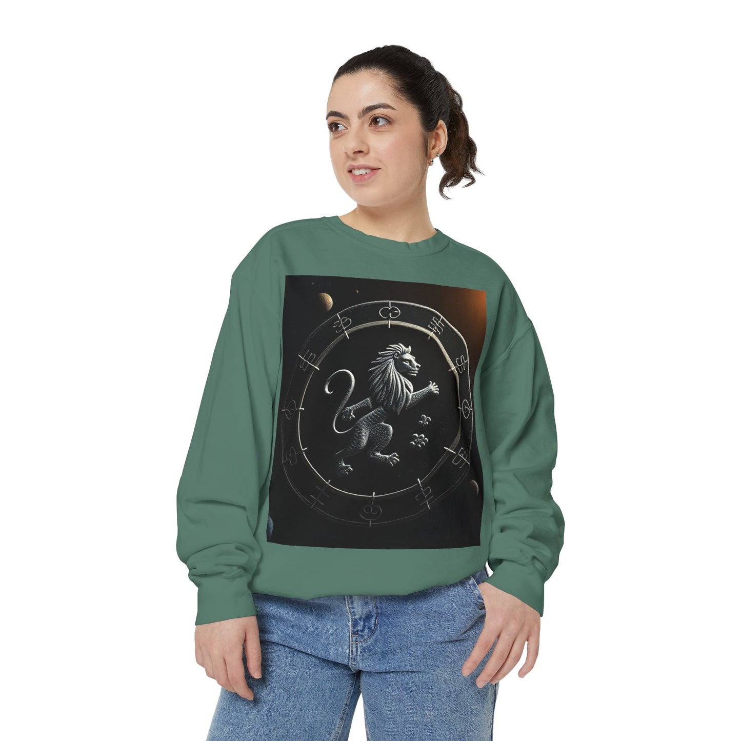 Garment-Dyed Sweatshirt, Unisex, Space Animal Design, Leo
