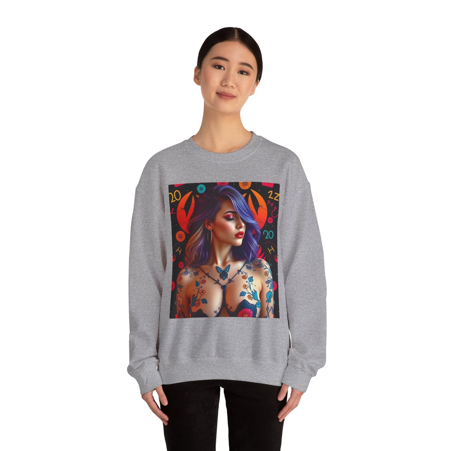 Unisex Heavy Blend™ Crewneck Sweatshirt, Cancer, Zodiac v3, Sexy Pattern