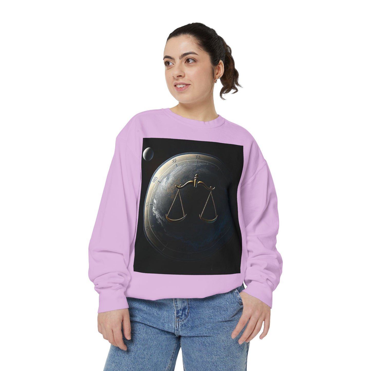 Garment-Dyed Sweatshirt, Unisex, Space Animal Design, Libra