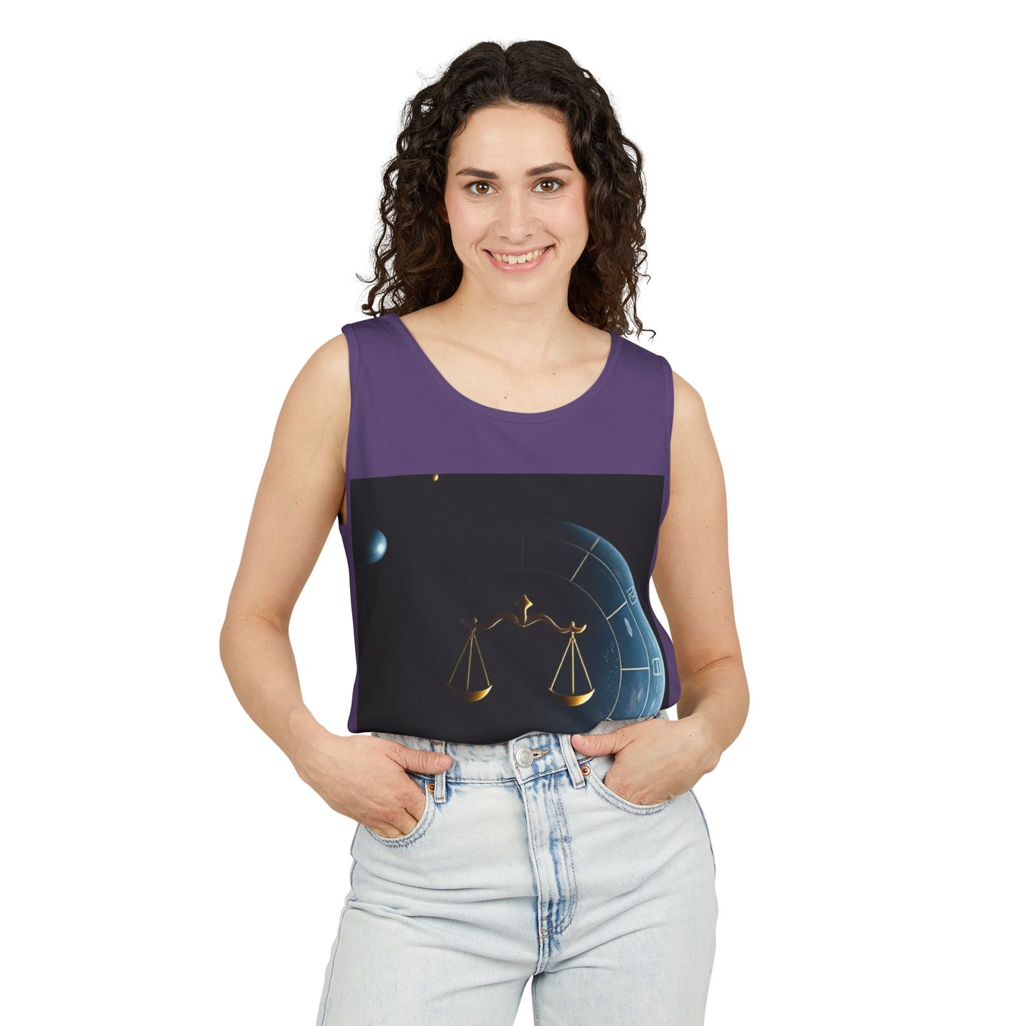 Unisex Garment-Dyed, Tank Top, Libra Design, Space Scale, 100% US cotton