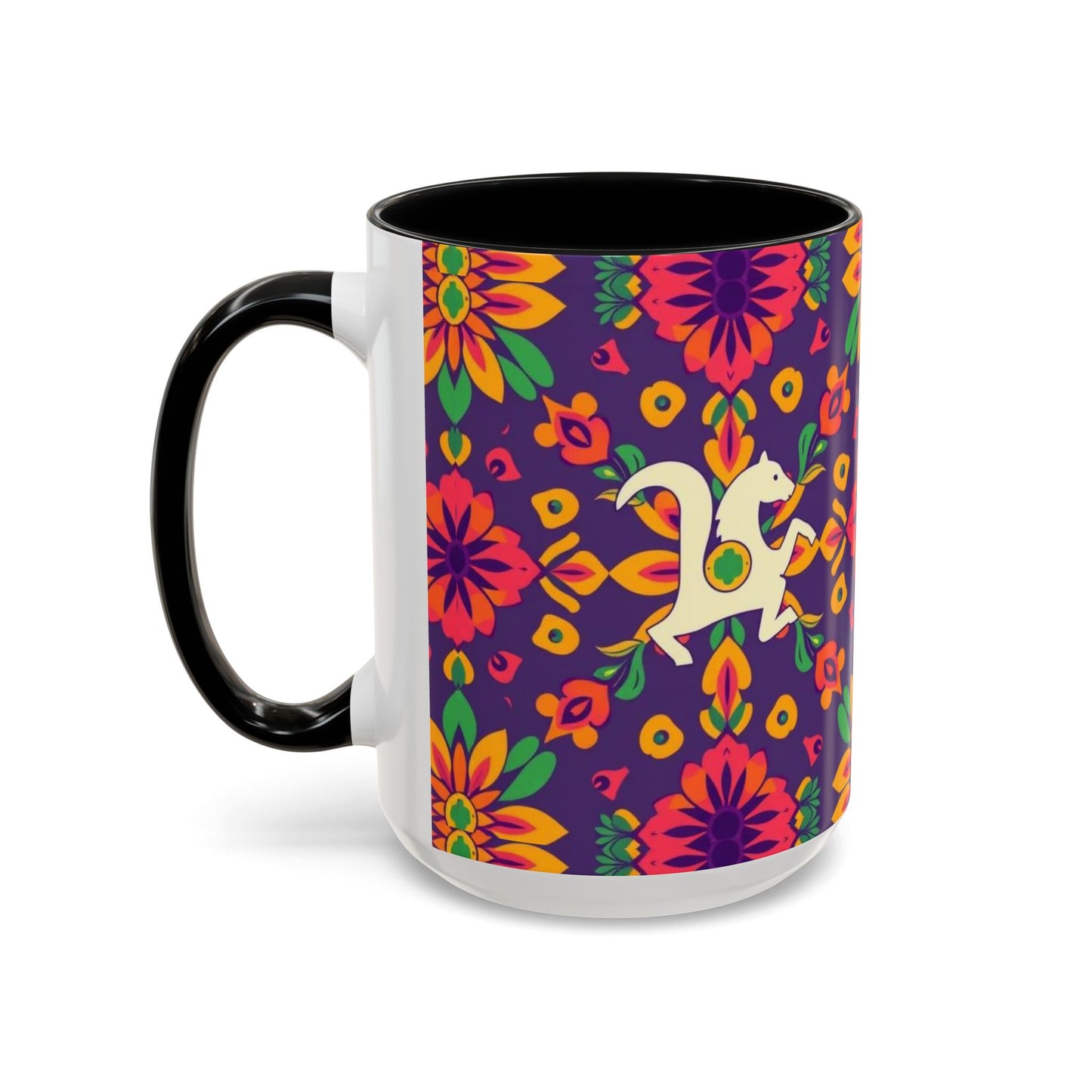 Accent Coffee Mug, Aquarius, Zodiac v2, Flower Pattern, (11, 15oz)