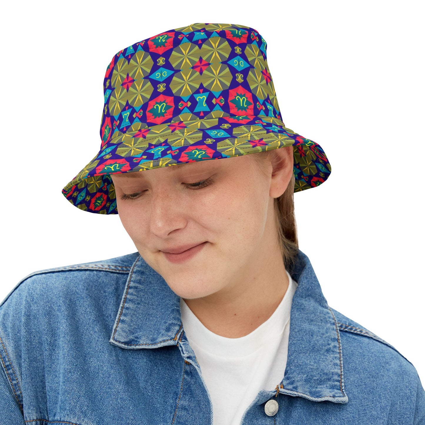 Bucket Hat, (AOP), Aquarius, Zodiac v1, Shape Pattern