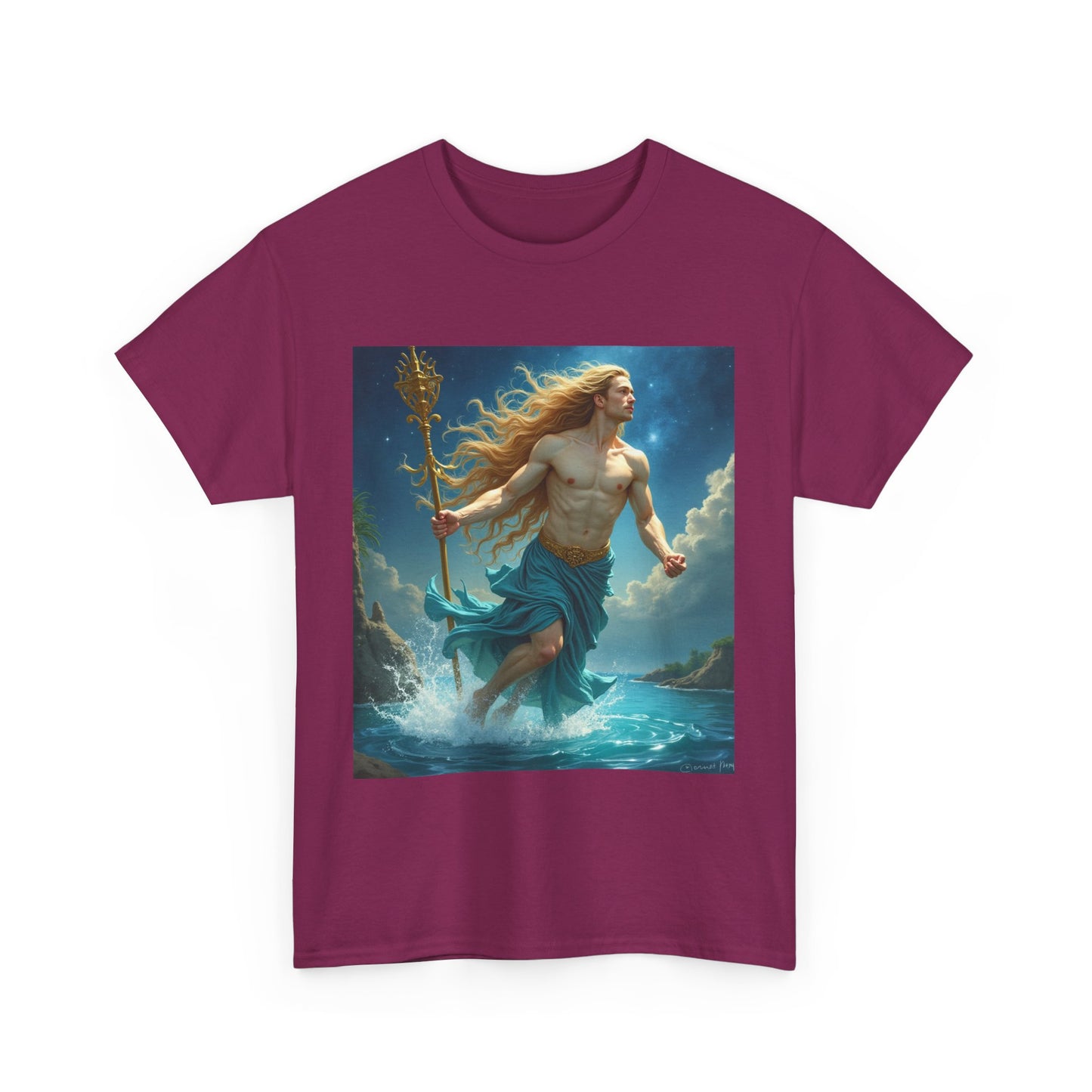 Unisex Heavy Cotton T-Shirt, Aquarius God 4v, Zodiac Design