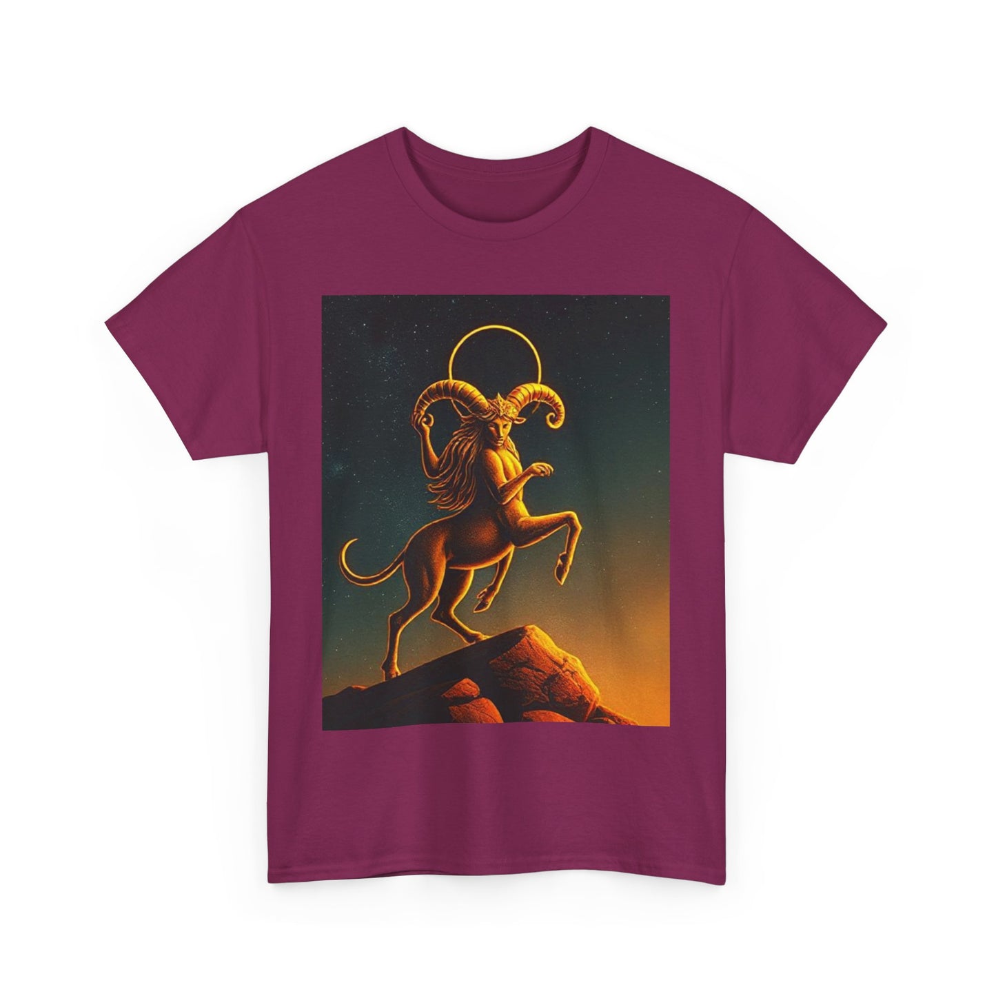 Unisex Heavy Cotton T-Shirt, Mountain Top 1v, Aries Zodiac Design