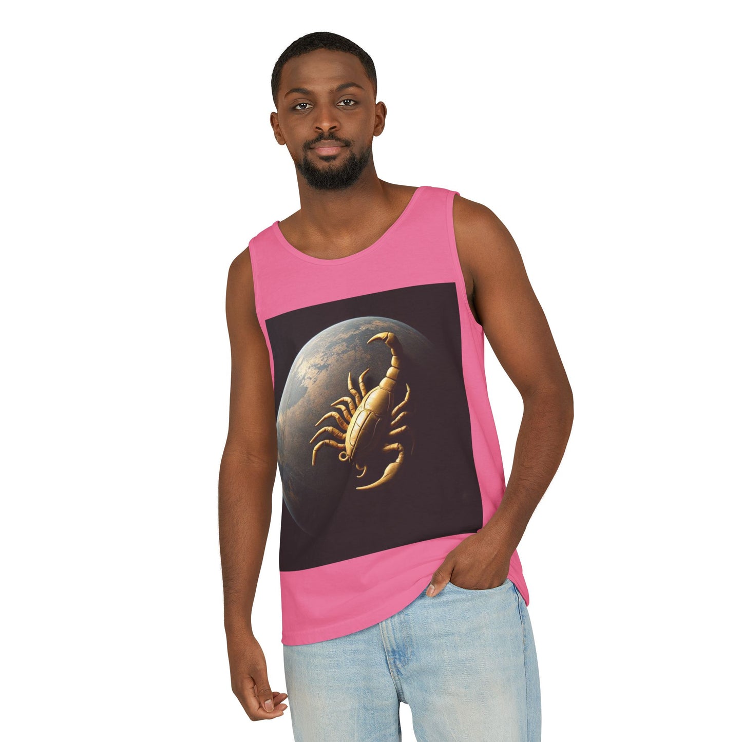 Unisex Garment-Dyed, Tank Top, Scorpio Design, Planet Symbol v1, 100% US cotton