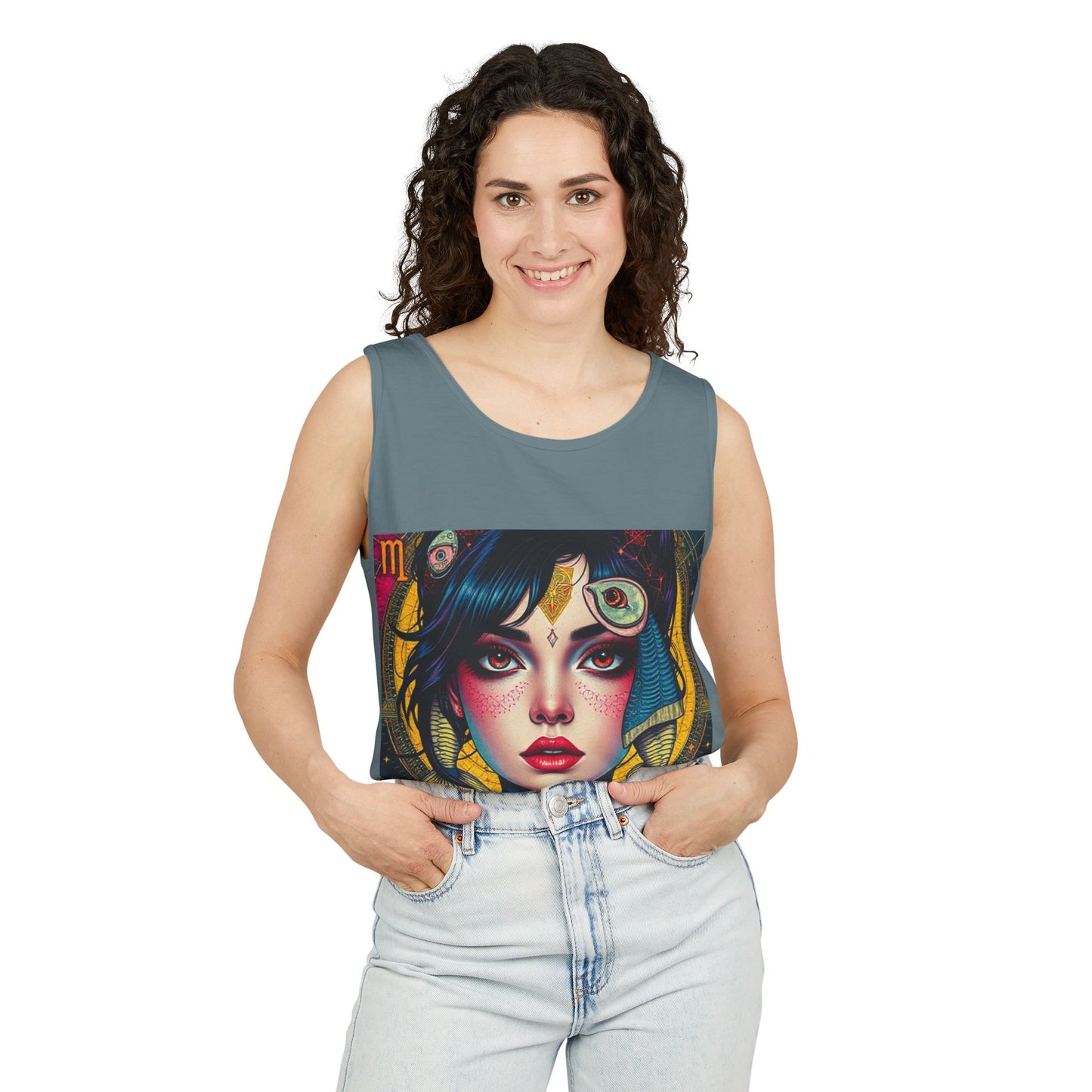 Unisex Garment-Dyed, Tank Top, Pisces Design, Pop Art, 100% US cotton