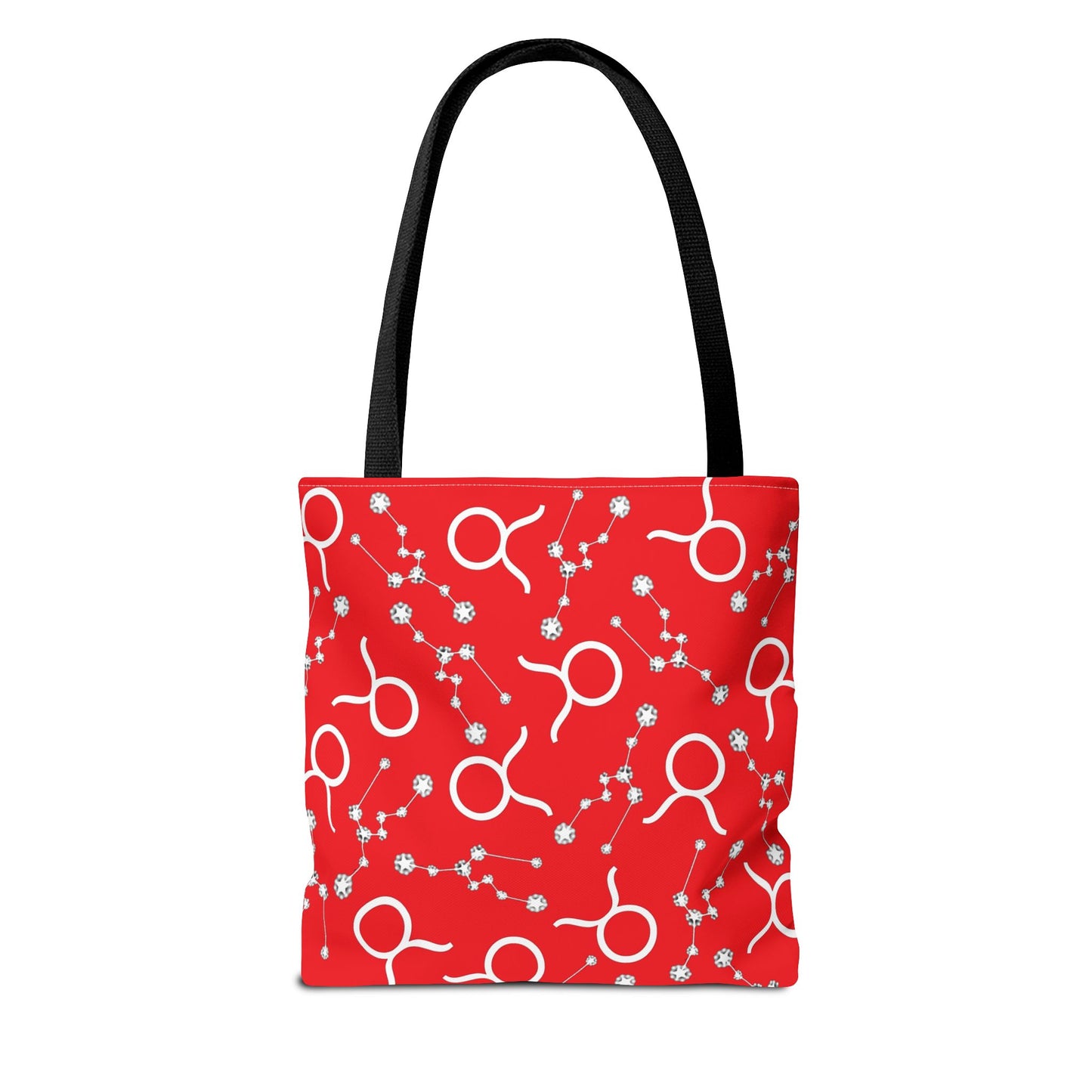 Tote Bag, Taurus Zodiac Sign, AOP, (Red, White)